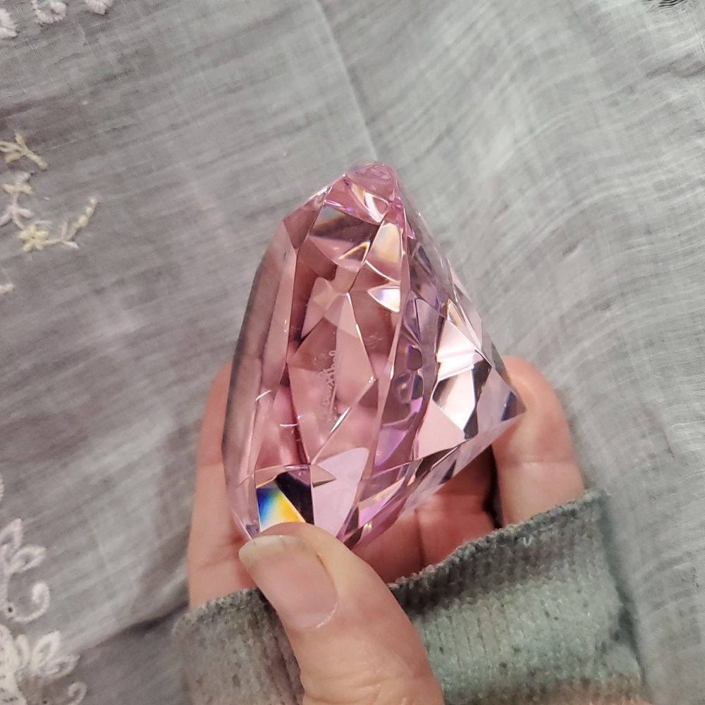 Rosenthal Signed Pink Crystal Diamond Paperweight GS663